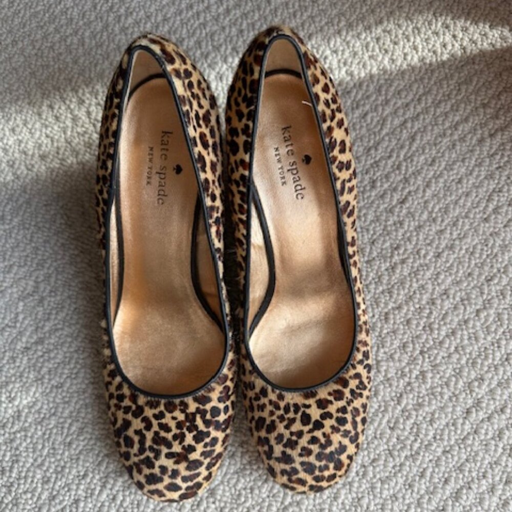 Kate Spade New York Women’s Calf Hair Leopard Print Brown/Ivory Wedge Heels Sz 9